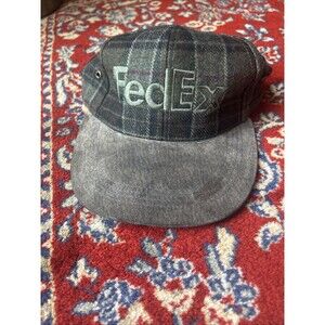 Rare FedEx Adjustable Wool Plaid Hat One Size Grey Green Eclipse Caps